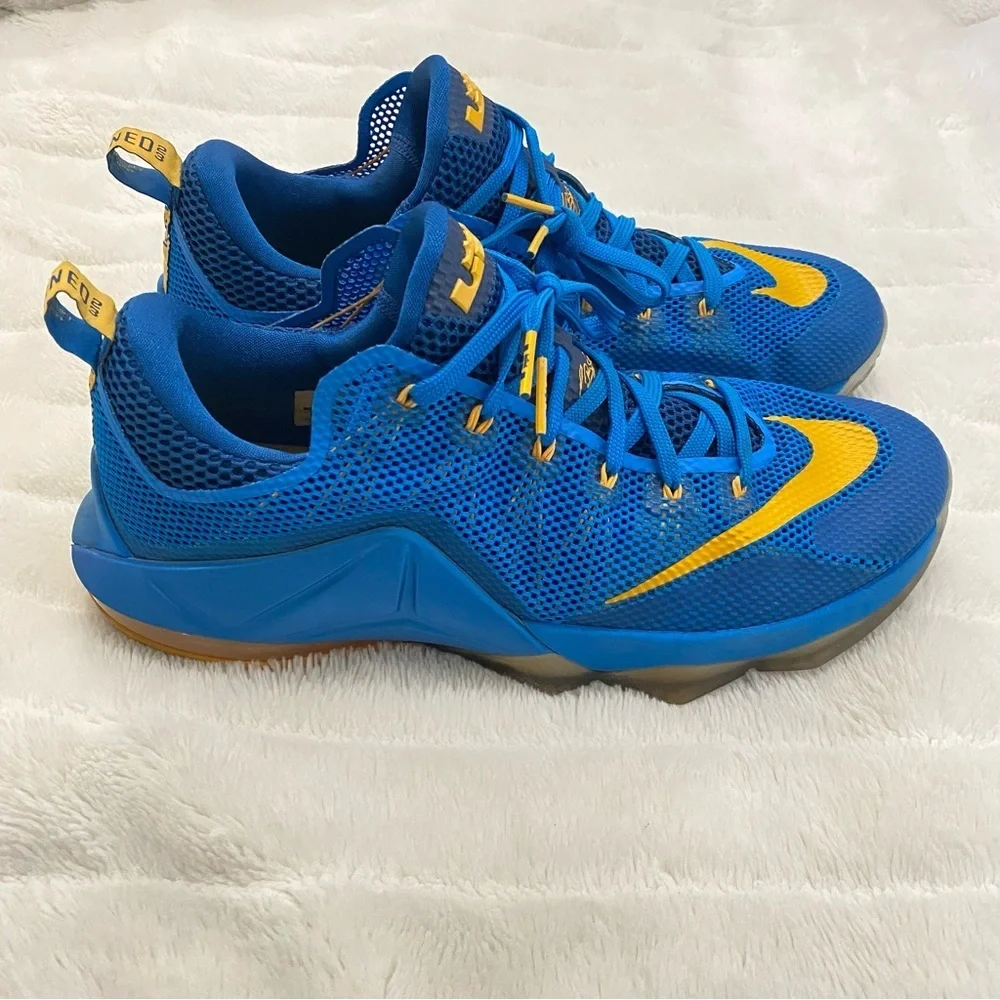 Nike LeBron 12 Low Vibrant Blue and Gold Sneakers Size 13